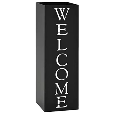 Image de vidaXL Porte Parapluie Welcome Acier Noir Support Parapluies Meuble d&#039;Entrée