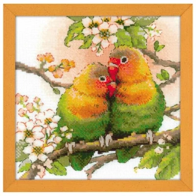 Image de Riolis 1780 Kit de point croix en coton Motif oiseaux amoureux Multicolore 20 cm