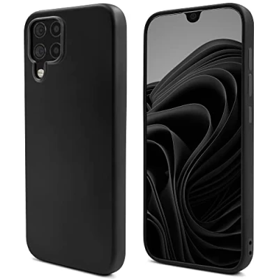 Image de Mode de vie Moozy. coque conçue pour Samsung A12, noir légère en silicone liquide avec finition mate et doublure microfibre douce, qualité supérieure Neuf