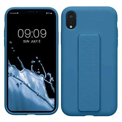 Image de kwmobile Coque Compatible avec Apple iPhone XR Housse Support Doigt en TPU Silicone Protection Fonction Bleu Vif