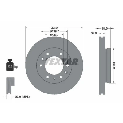 Image de TEXTAR PRO 92253403 Disque de frein 302 32 06/09 139,7 ventilé l&#039;intérieur revêtu sans boulon fix roue, moyeu roue FORD: Ranger Mk3