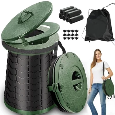 Image de ALEVMOOM toilettes portables de camping avec un sac à main gratuit et 10 sacs poubelle toilettes, mobiles pliables en plein air, compactes applicables pour le