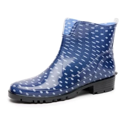 Image de Ladeheid Bottes en Caoutchouc pour Femmes Courtes Bottines Imperméables de Pluie Élégantes et Confortables LA 930 (Noir, 36 EU)