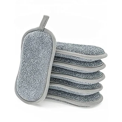 Image de éponge Vaisselle Lavable, 6 tampons grattants Non rayants double face la Cuisine antibactérienne en Microfibre nettoie efficacement Toutes Les Surfaces. Idéale pour plaques, vers beauté
