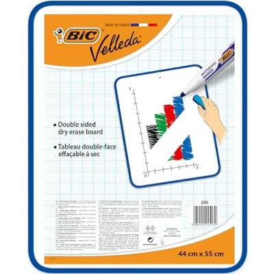 Image de BIC Velleda Tableau Double Face Effaçable à Sec (44 x 55 cm) Bleu, Pack de 1