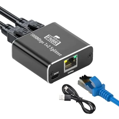 Image de FNBR Switch Ethernet Hub RJ45 Switches et Hubs Réseau Repartiteur Cable 1000Mbps 1 to 2 Network Splitter pour Routeurs, Ordinateurs, décodeurs, téléviseurs numériques, caméras POE
