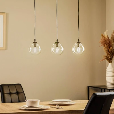Image de Emibig Cosmo Plafonnier suspendu noir Globe Bar avec abat jour en verre transparent, 3x E14