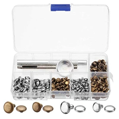 Image de Gasea 120 Kit Rivets Tubulaires Métal Cuir Set 2 Tailles Boucle Réparation Bouton Pression à Double Capuchon Avec Goujons de Fixation Pour Bricolage Ceinture Jean Veste(Bronze Argenté)