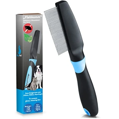 Image de BluePet Peigne démêlant Anti puces pour Chiens et Chats poux Elimine Toutes Sortes de parasites Complément idéal Les traitements (bleu)