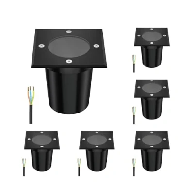 Image de ledscom.de 6 pièces luminaire encastré de sol RELI pour l&#039;extérieur, IP67, noir, carré, 11 x 11cm, 1x GU10 max. 15W