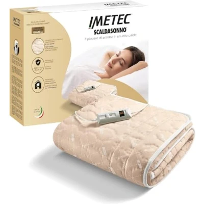 Image de Imetec Surmatelas Chauffant Chauffe Lit Pour Double 150 x 80 cm 2 Commandes avec Températures, Tissu Matelassé, Lavable À La Main et en Machine à 30 C Fabriqué Italie