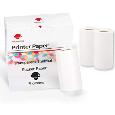 Image de Phomemo Papier M02/M02pro/M02S/M03/M03AS/M04S/M04AS Papier, Transparent Autocollant de 53mmx3.5m, 3 Rouleaux