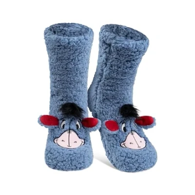 Image de Disney Bourriquet Chaussettes de cabane en sherpa moelleuses avec oreilles pour femme Winnie l&#039;ourson d&#039;hiver chaudes Taille unique bleu, 38/43 EU