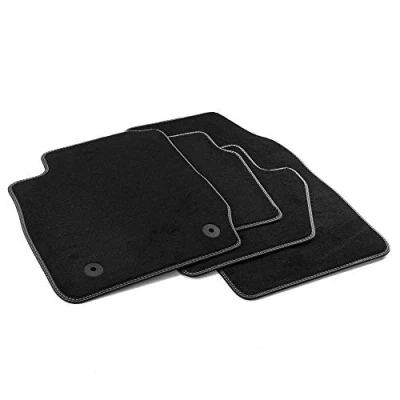 Image de MTM PRO 4220 Tapis pour Ford Fiesta VI Trend Titanium 2011&gt;06.2017 / Ecosport 2012&gt;, sur Mesure en Velours, Bords Similicuir et Double Surpiqûre Chromée, noir