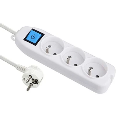 Image de Electraline Basic 32002 Bloc Multiprises 3 Prises + Interrupteur Longueur 1,5 m Section 3G1 mm² Blanc