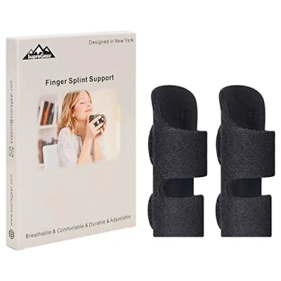 Image de supregear Attelles de Doigt, Lot 2 Doigt Réglables et Réutilisables avec Barre en Aluminium Amovible pour Index/Moyen/Anneau/Auriculaire, Noir