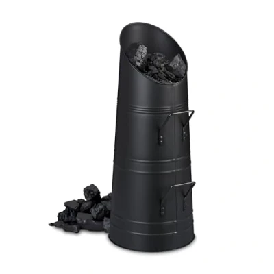 Image de Reaxdays Charbonnière, 12 litres, 2 poignées, à remplir, métallique, pour Le granulé de Bois ou Charbon, Noir