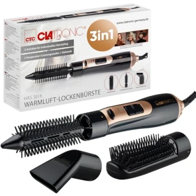 Image de Clatronic® HAS 3818 Brosse soufflante à air chaud avec 3 embouts pour toutes les longueurs de cheveux niveau froid Style Fix 2 niveaux Sèche rond Câble