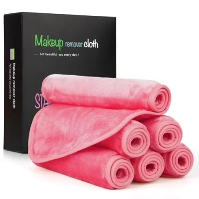 Image de Nineigh Serviette Visage Démaquillante, Lavable Microfibre 6 Pièces Chiffons Démaquillants Réutilisables pour Toute la Peau Enlever le maquillage (20 x 40cm, Rose)