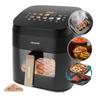 Image de Cecotec Air Fryer Cecofry&amp;Grill Smokin&#039; 6500. Friteuse à sans Huile 3 en 1 avec Grill, Plancha, Fumoir, Résistance Double, Cuisson Égalisée, Préparation Viandes et Pizzas