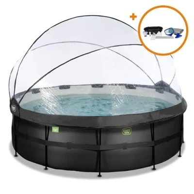 Image de EXIT Toys Piscine Black Leather avec dôme multifonctionnelle, Pompe à Filtre Sable et Ensemble d’Accessoires Complet ø427x122cm Grande Extra Profonde échelle Noir