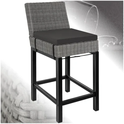 Image de TECTAKE Chaise de bar en rotin LATINA avec cadre aluminium Tressage à l’aspect naturel Gris