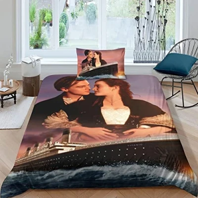 Image de FGAITH Parure De Lit pour Enfant Garçon Motif Titanic en Microfibre Imprimés Pièces avec Housse Couette Et Taie d&#039;oreiller Single（135x200cm）