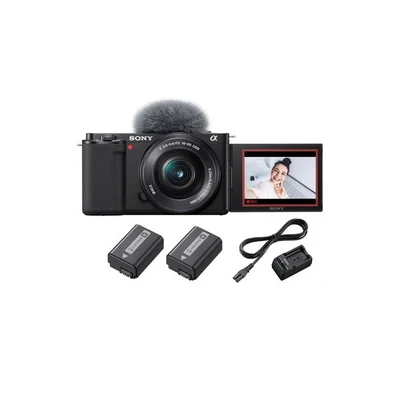 Image de Pack Vlogging hybride Sony ZV E10 avec objectif E PZ 16 50mm f/3,5 5,6 OSS, batterie supplémentaire et chargeur de Neuf