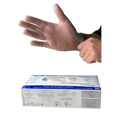 Image de Hurry Jump Gant jetable vinyle médicale certifié CE Non poudré sans Talc et latex Boite de 100 Taille S