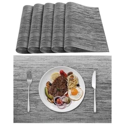 Image de Lumaca Sets de Table Lavables, Lot 6 Set (70% PVC et 30% Polyester), Nettoyage Facile, Antidérapant, Résistant à la Chaleur, pour Cuisine,Gris Foncé