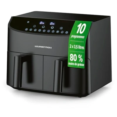 Image de GOURMETmaxx Friteuse à double chambre 7 litres Préparation délicate et pauvre en graisses 10 programmes, fonction minuterie pour une cuisson précise arrêt automatique [noir]