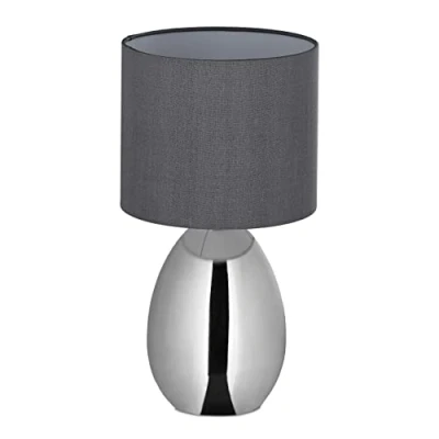 Image de Relaxdays Lampe de Chevet Tactile, Moderne, E14, lumière Table avec Abat Jour en Tissu, HxD 34,5 x 18 cm, Argent/Gris