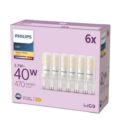 Image de Philips, pack de 6 ampoules LED G9, 40W, blanc chaud non dimmable