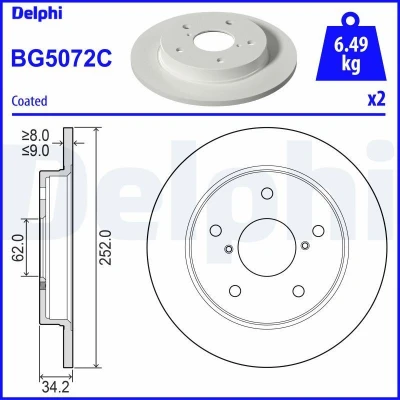 Image de DELPHI BG5072C Disque de frein 252 9 5 plein revêtu non traité sans roulement roue, bague ABS SUZUKI: SWIFT