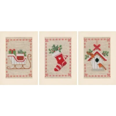 Image de Vervaco Point De Croix Compté Kit Carte Voeux Complet Set (lot 3) MOTIFS NOËL Broderie Loisir Créatif Maison Decoration Cadeau DIY ca. 10,5 x 15 cm Counted Cross Stitch Embroidery