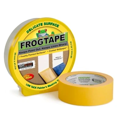 Image de FrogTape Surface délicate Ruban adhésif de masquage en papier Washi Bords nets et tracés précis Dimensions : 36mm x 41,1m Couleur jaune