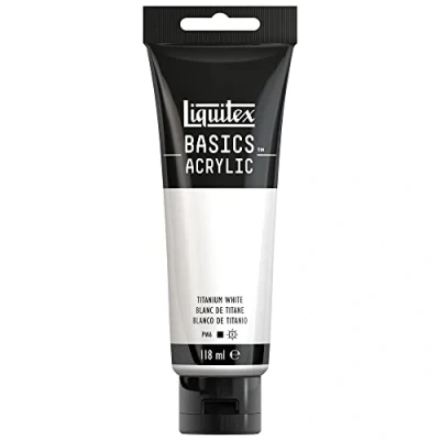 Image de Liquitex 8870032 Basics peinture acrylique, artistique monopigmentée, résistante à la lumière, qualité archive, finition satinée, tube de 118 ml Blanc titane