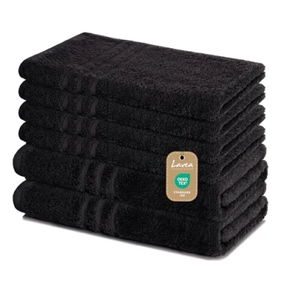 Image de Lavea Lot de 6 Serviettes 100% Coton 4 Toilette 50 x 100 cm et 2 Douche 70 140 Doux, absorbantes certifiées Oeko Tex Bain Noir