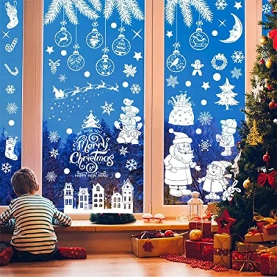Image de Stickers Noel Fenetre, 9 Feuilles Autocollant Vitre Électrostatiques en PVC, Réutilisable Deco Conception Double Face Decoration Fenetre