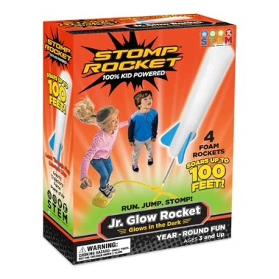 Image de Stomp Rocket L`Original Jr. Glow 4 fusées en Mousse et Lance roquettes à air Brille dans Le Noir Jouet Cadeau STEM pour garçons Filles partir de 3 Ans Idéal Jouer Toute l&#039;année