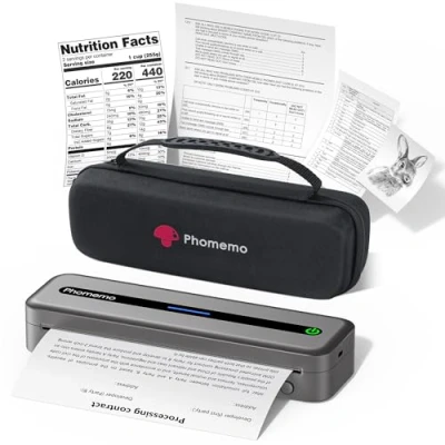 Image de Phomemo M832 Kit Imprimante Portable, Thermique sans Encre Compatible avec Phone Via Bluetooth, Windows/macOS USB, Mallette de Transport et 4 Rouleaux Papier, Gris