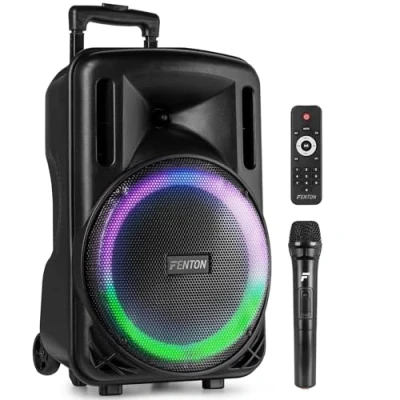 Image de Fenton FT12LED MK2 Enceinte Soirée Bluetooth LEDs avec Batterie Intégrée 700 Watts, Micro UHF Inclus, Modes Lumineux, 12 Pouces, Une Nomade Idéale pour Animer Vos Soirées