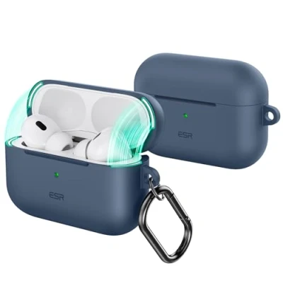 Image de ESR Coque pour AirPods Pro 2/1 avec HaloLock, Compatible 2023/2022/2019 (USB C), de Protection Complète Antichutes Mousqueton, Couvercle Magnétique, Série Cloud, Bleu