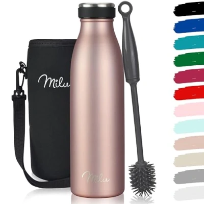 Image de Milu Gourde en acier inoxydable 350 ml 500 ml, 750 1000 1,5 l bouteille isotherme, d&#039;eau isolée, double paroi anti fuite, convient aux acides carboniques (Or rose, 500ml)
