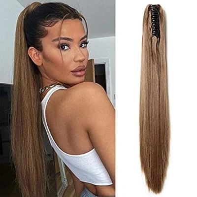 Image de SEGO Postiche Queue de Cheval Faux Cheveux Pince Ponytail Extension Ombre 53 CM Chatain Clair