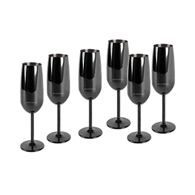 Image de Echtwerk Service de 6 coupes à champagne en acier inoxydable, Black Edition, 250 ml, 22,5 x 6,3 cm, EW CG 1746S