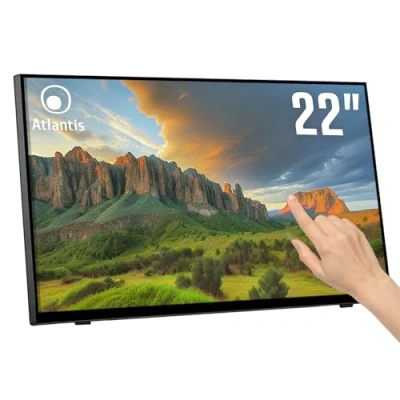 Image de Atlantis A05 T22A VHDM Moniteur tactile 22 pouces, écran 10 touches, Full HD 1920x1080, HDMI VGA DP, inclinable 15 50, verre de protection 7H, contraste 1000:1, angle 178/178, Vesa 100