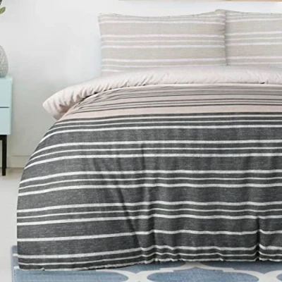 Image de Sleepdown Parure de lit King Size à rayures texturées marron. Design en coton super doux et facile d&#039;entretien. Couvre tendance. 220 x 230 cm+2 taies d&#039;oreiller assorties