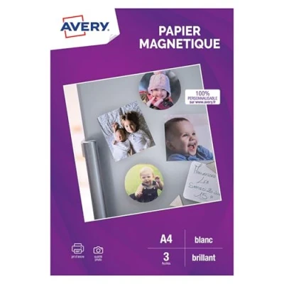 Image de AVERY 3 Feuilles Papier Magnétique Blanc Personnalisables Format A4 Comptaible Machine de Découpe Impression Jet d’Encre