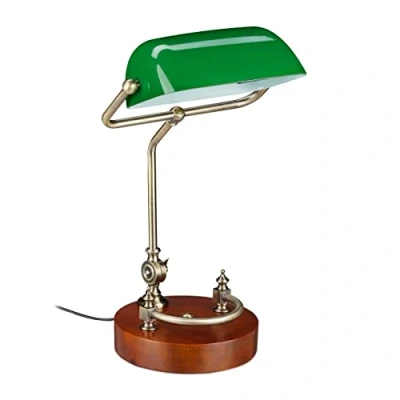 Image de Relaxdays Lampe de banquier bureau table abat jour vert en verre ampoule à douille E 27 notaire bibliothèque,